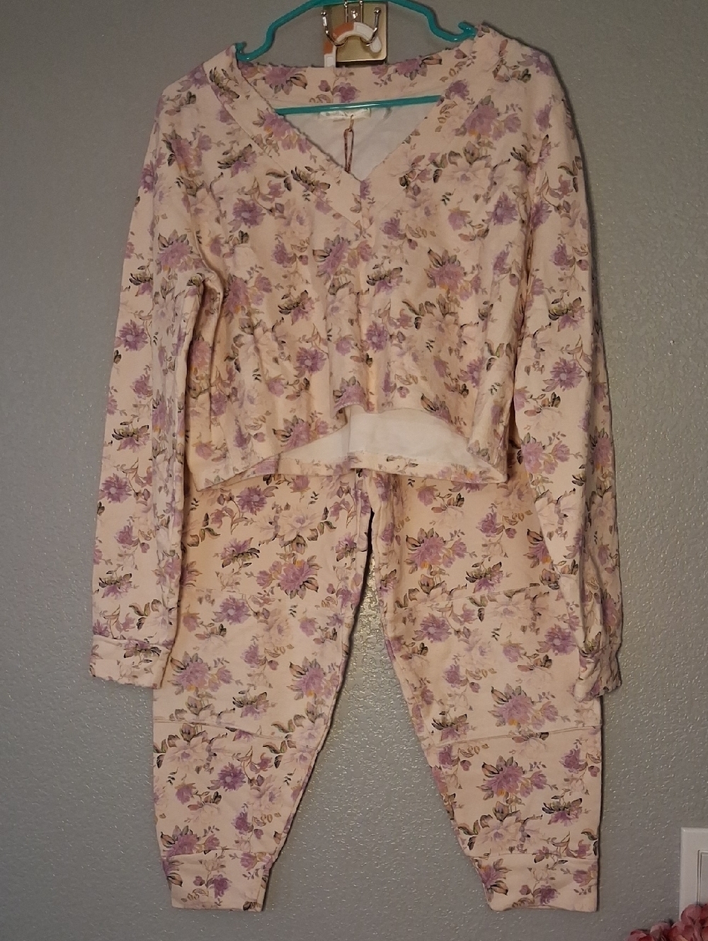 LoveShackFancy Cream and Lavender Floral Long-Sleeve Lounge Set